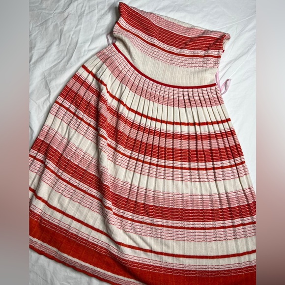 KATE SPADE NEW YORK Pleated M Striped Tank Dress Cotton Blend Red White A070823 - Picture 2 of 6